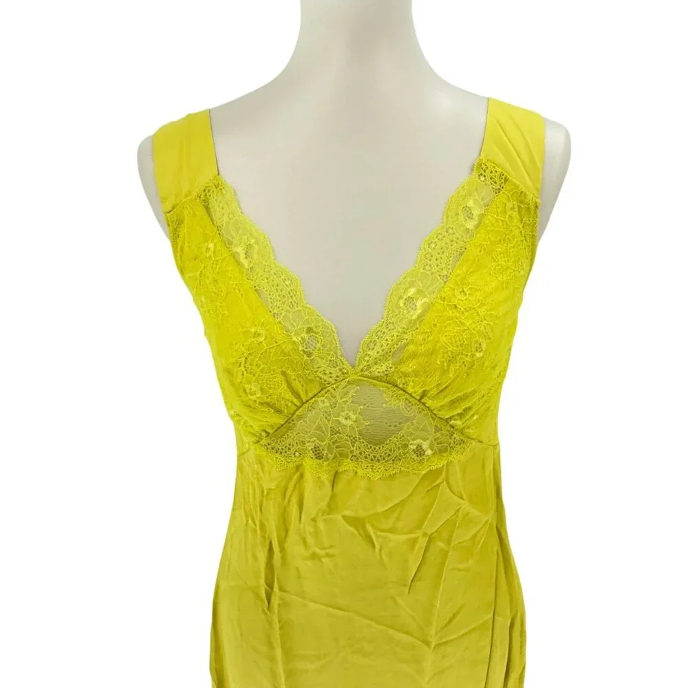 Topshop Lime Yellow Sleeveless Midi Dress With Lace Detail UK 12 / US 8 - Picture 9 of 13